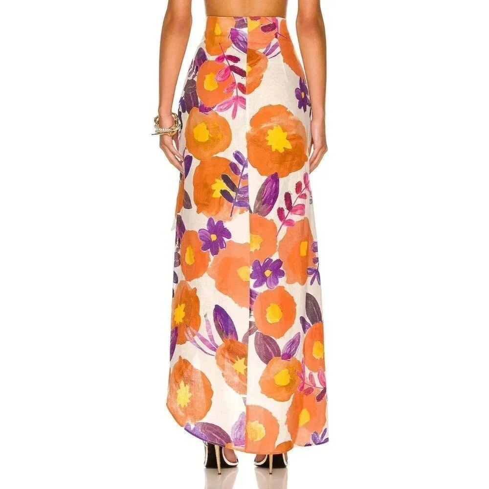 Raisa Vanessa Slit Detail Floral Skirt in Yellow & Purple 36 2-4 New Womens Maxi